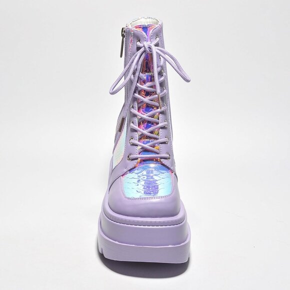 Holographic Ankle Boots Women Chunky Block Heels Pointed Toe PU Leather - Picture 2 of 6